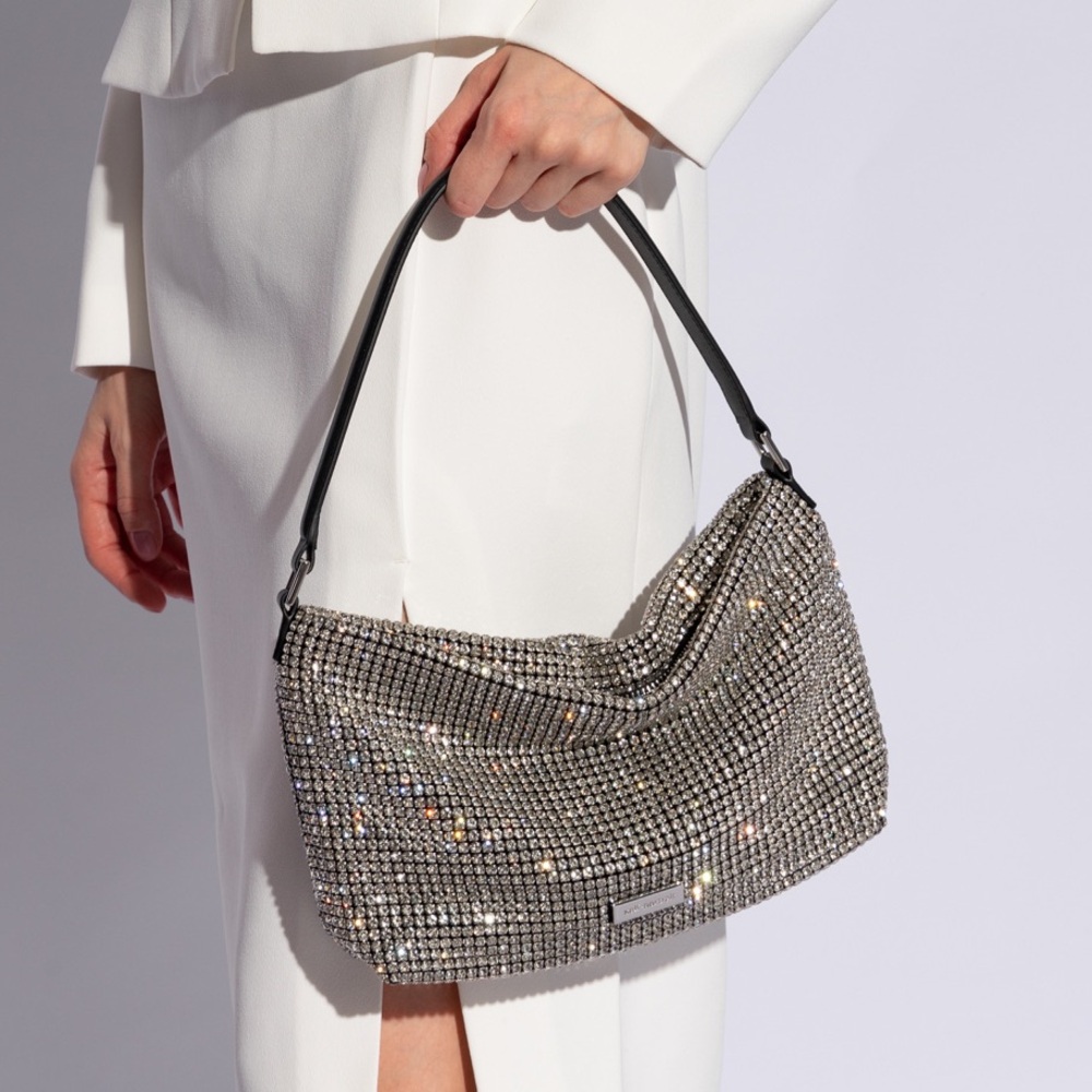 Self-Portrait Diamante Zipped Medium Shoulder Bag